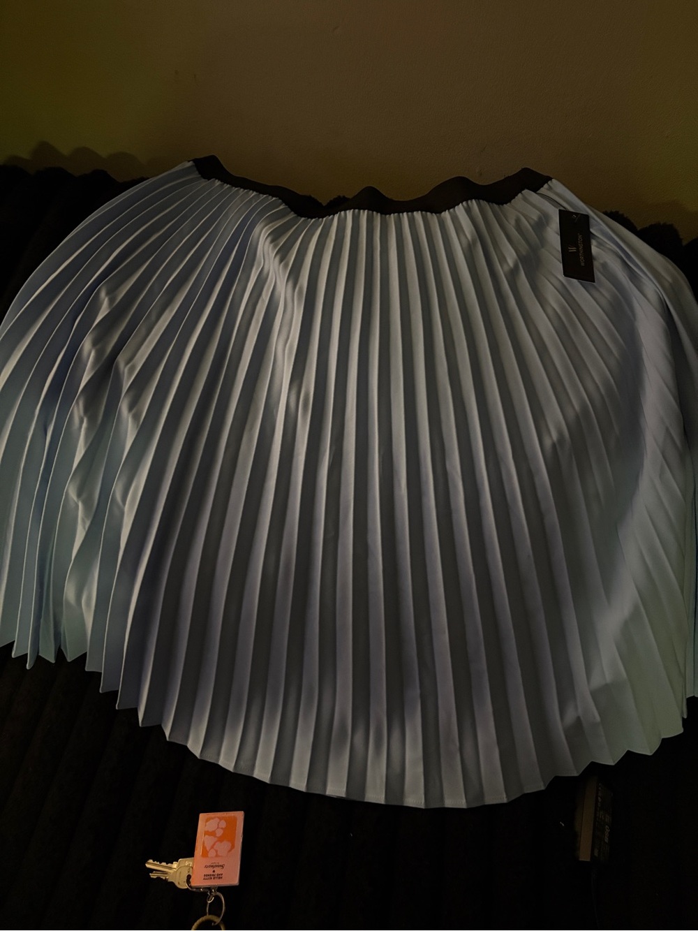 COS Light Blue Pleated A-Line Skirt with Black Waistband